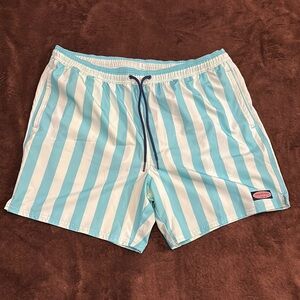 Vineyard Vines Blue and White Swim Trunks with Stripes